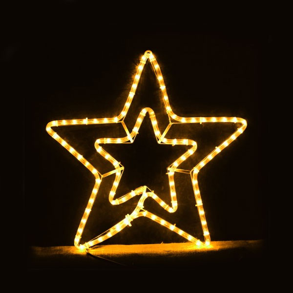 Αστέρι Διπλό Λευκό - Θερμό Led Φωτοσωλήνας 55x56cm - Χριστουγεννιάτικο Αστέρι Σωλήνας